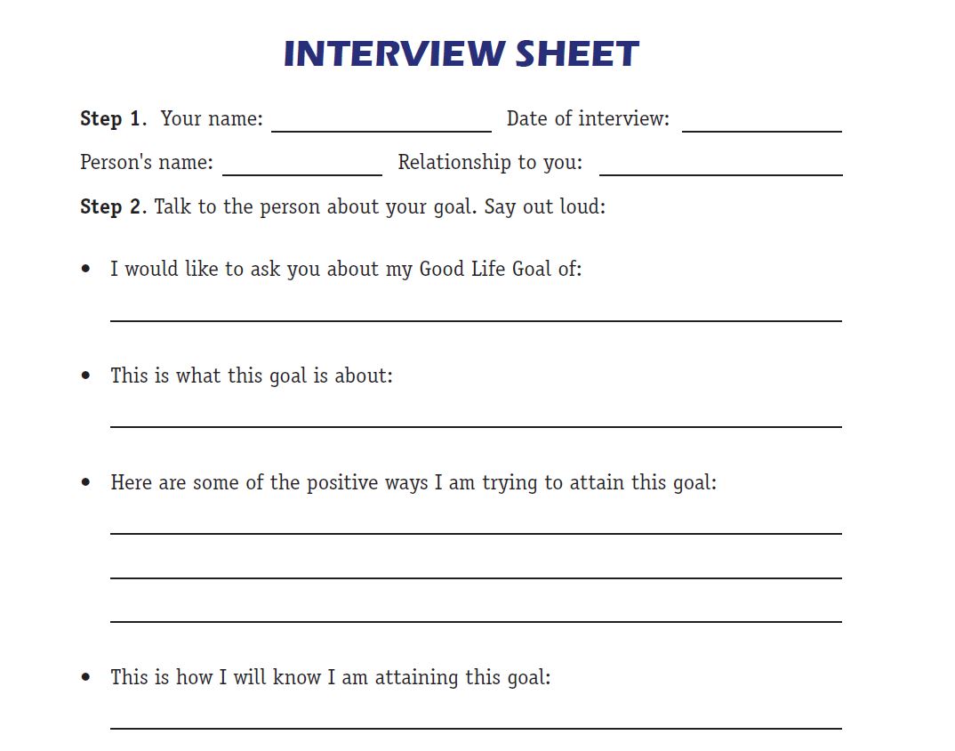 Interview Sheets for Becoming Who I Want to Be